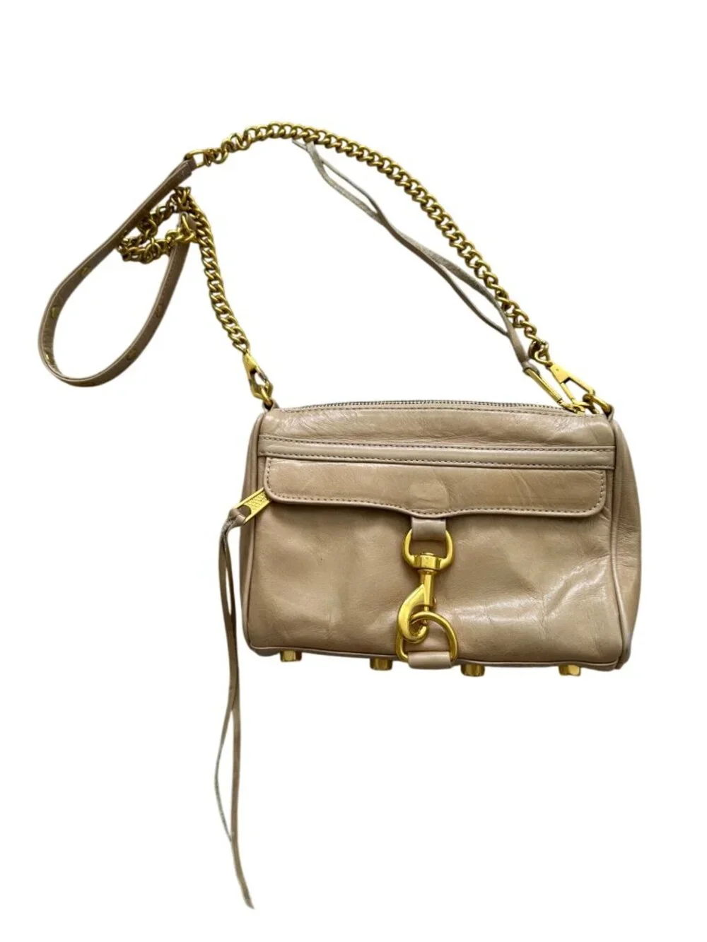 REBECCA MINKOFF Tan Gold Leather MAC Crossbody Bag